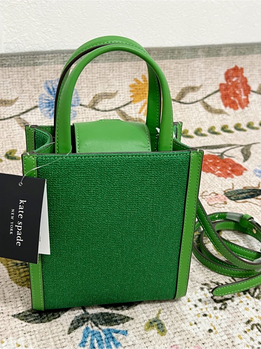 NWT Kate Spade NY Manhattan Floral Appliqué Green Mini Tote Bag - Picture 9 of 14